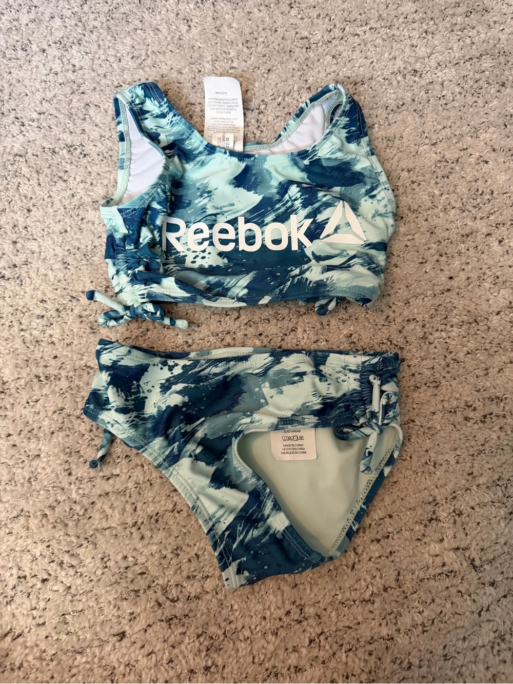 Reebok Blue and Seafoam Tie-Dye Athletic Bikini Set girls 4 / 4t